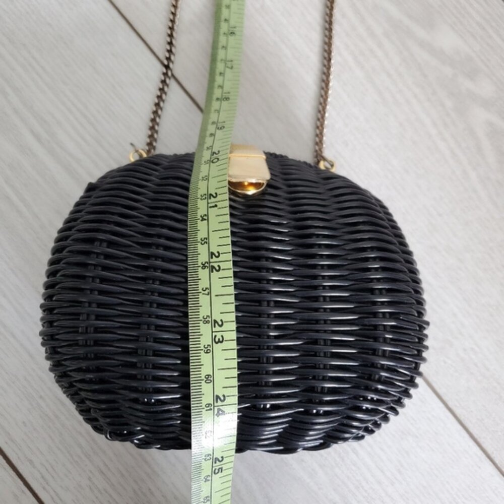 Vintage Straw Structured Mermaid Black Boho Crossbody Mini Bag Purse - Picture 4 of 7